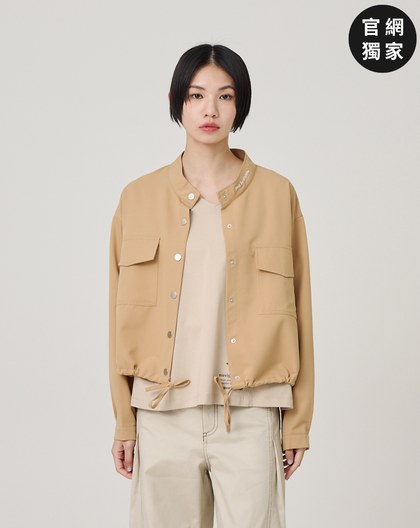 ➤標語繡花抽繩遮陽襯衫外套(兩色)