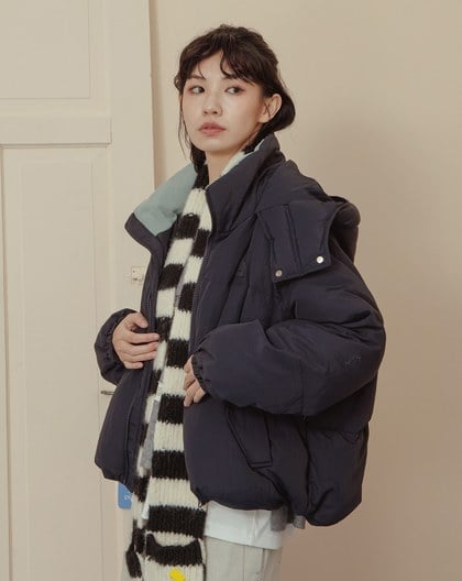 ➤撞色蓬蓬連帽羽絨外套(三色)