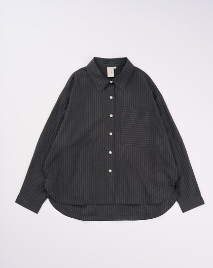 細條紋圓弧下擺長袖襯衫(兩色)