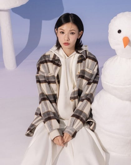 復古格紋羊毛毛呢長袖襯衫