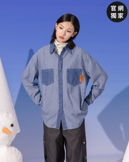 ➤水洗牛仔拼接長袖襯衫(兩色)