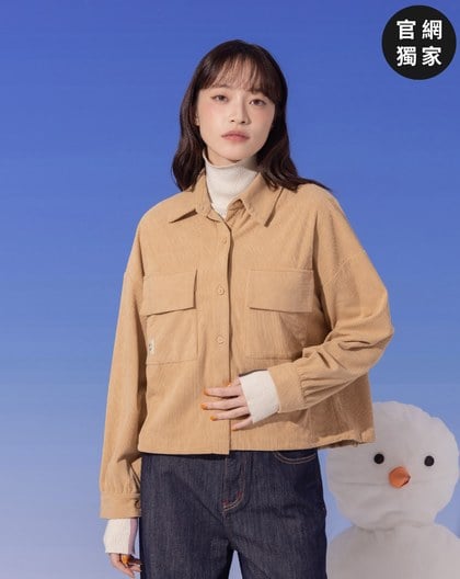 ➤微笑條絨抽繩長袖襯衫(三色)