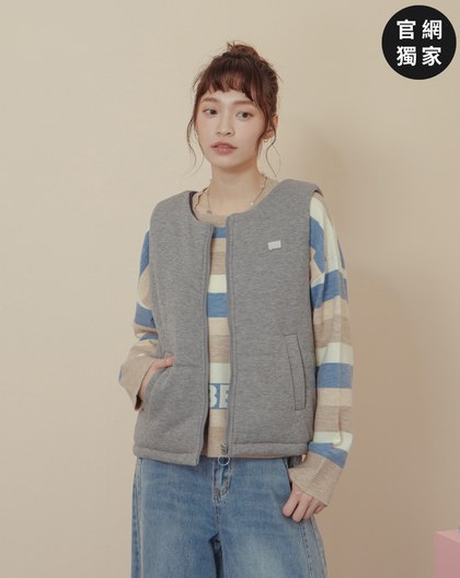 ➤仿羊絨坑條保暖拉鍊背心(兩色)