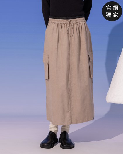 ➤腰圍可調節後開衩工裝風長裙(兩色)