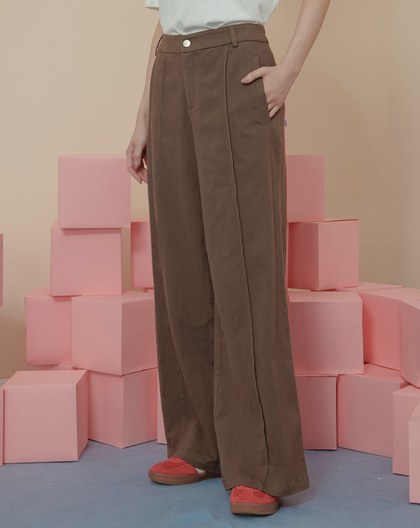 好比例不對稱壓線直筒寬褲(兩色)