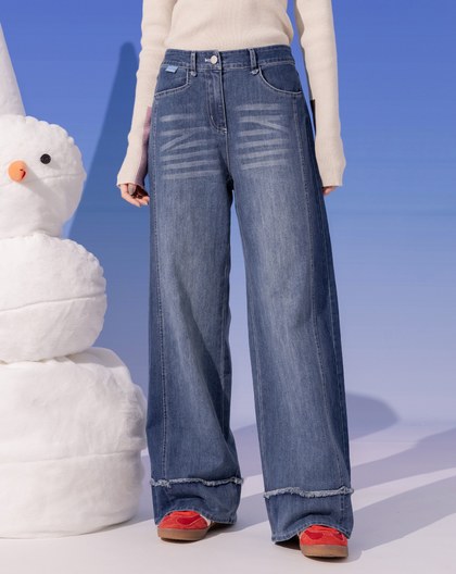 ◢shadow修容雙色拼接牛仔寬褲(兩色)