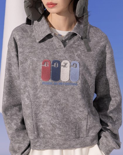 特殊蠟洗立體修身剪接短版polo領上衣(兩色)