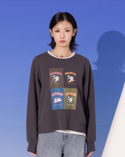 北極熊滑雪印花立體織紋大學T(兩色)