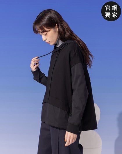 ➤異材質拼接造型帽T(兩色)