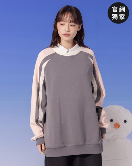 ➤運動風條紋織帶拼接大學T(兩色)