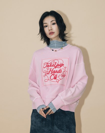 A｜特殊蠟洗爬線造型落肩大學T(兩色)