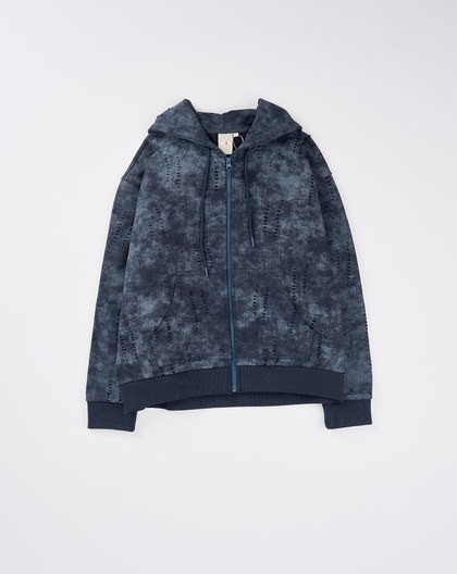 A｜水洗仿舊剪破純棉打褶連帽外套(兩色)