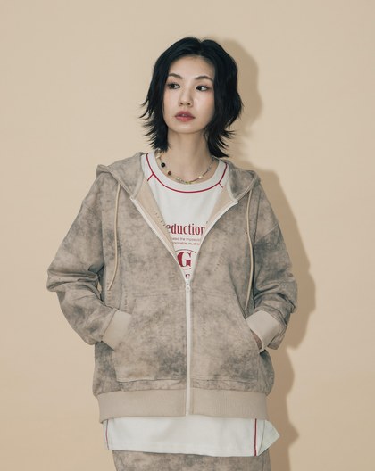 A｜水洗仿舊剪破純棉打褶連帽外套(兩色)