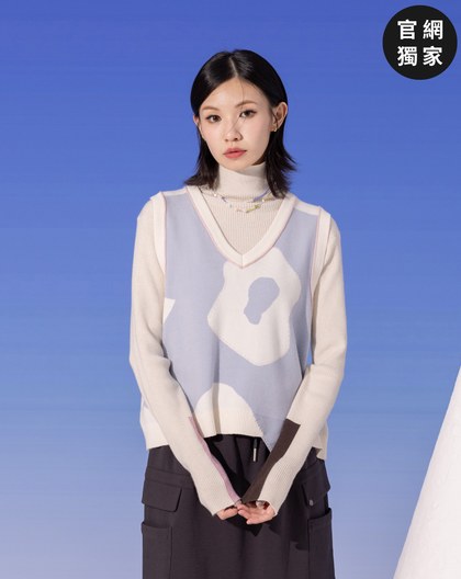 ➤抗起球花朵意象配色毛衣背心(兩色)