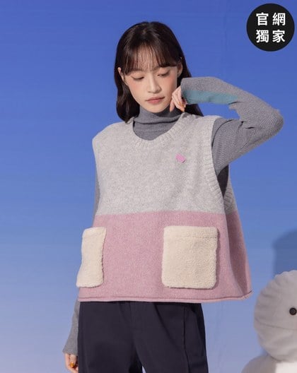 ➤QQ毛口袋配色毛衣背心(兩色)