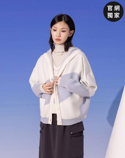 ➤抗起球色塊造型針織連帽外套(兩色)