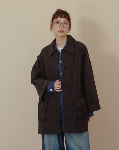 立體造型口袋襯衫領廓型外套(兩色)