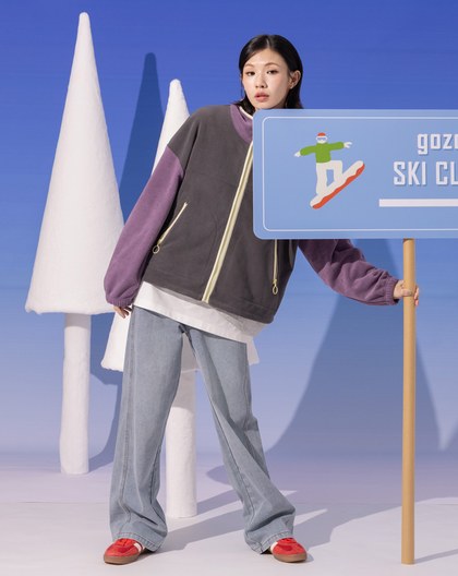 柔軟絨毛配色立領外套(兩色)