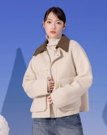 巴恩風配色領羊毛工裝外套(兩色)