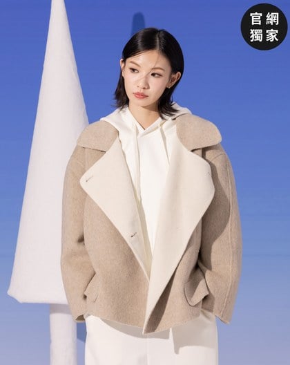 ➤羊毛雙色大翻領連帽外套(兩色)