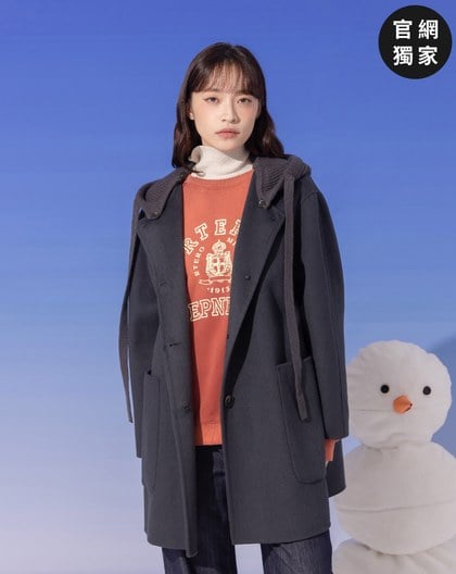 ➤可拆式針織連帽羊毛短大衣(兩色)