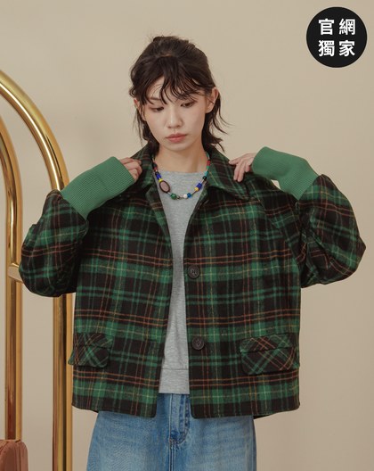 ➤羅紋袖口格紋磨毛格紋短版大衣