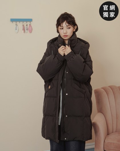 ➤造型拉鍊裝飾連帽長版羽絨外套(兩色)