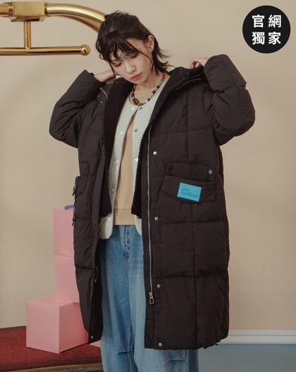 ➤防潑水可拆式針織連帽長版羽絨外套(兩色)