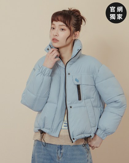 ➤防潑水下擺抽繩立領短版鋪棉外套(兩色)