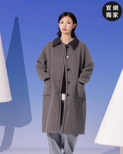 ➤配色大口袋羊毛長大衣(兩色)
