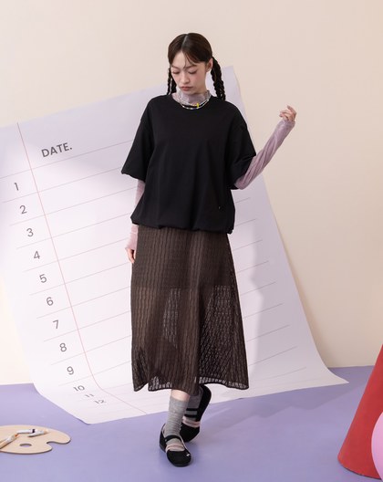 蕾絲蓬蓬袖假兩件涼感洋裝(兩色)