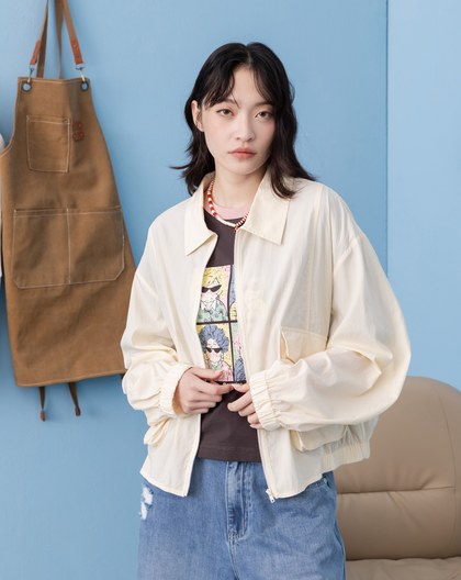 落肩抽皺澎澎袖涼感防曬外套