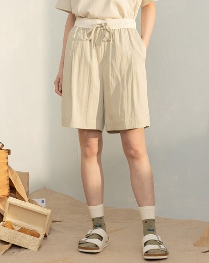 ➤輕盈涼感全腰鬆緊配色五分褲(兩色)