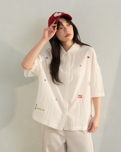 涼感不對稱領口造型短袖襯衫(兩色)