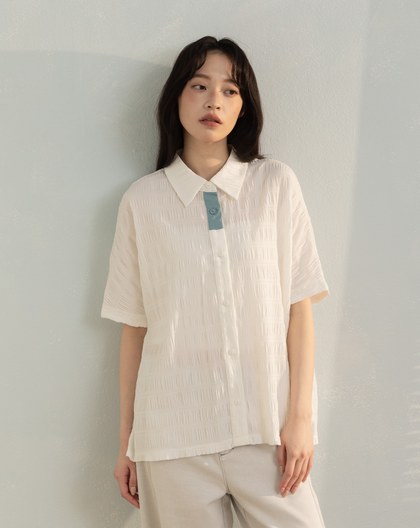 皺皺撞色門襟透氣連袖襯衫(兩色)