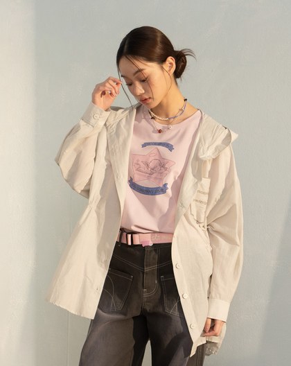 透氣抽皺造型連帽襯衫外套(兩色)