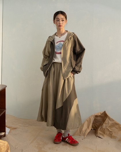 輕盈透氣配色花苞長裙(兩色)