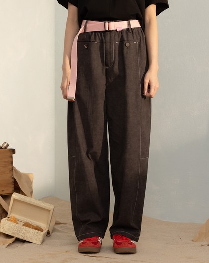 雲霧染口袋剪接小彎刀褲(兩色)