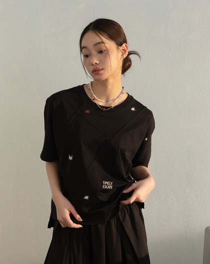 任意門繡花連袖涼感T恤(兩色)