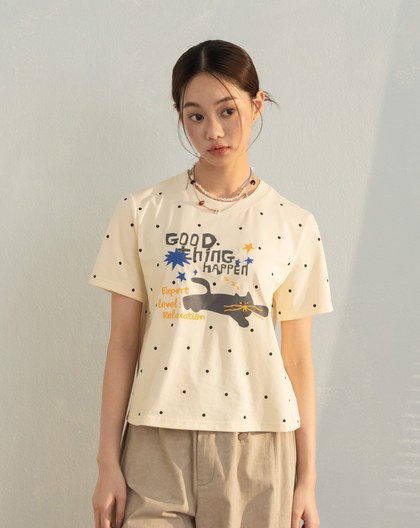 放鬆黑貓點點涼感T恤(兩色)