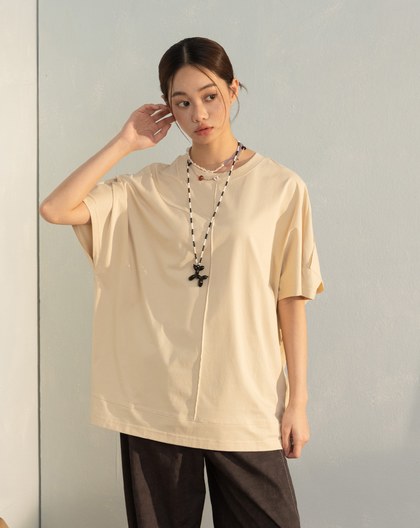 立體車線假兩件瞬涼涼感連袖T恤(兩色)