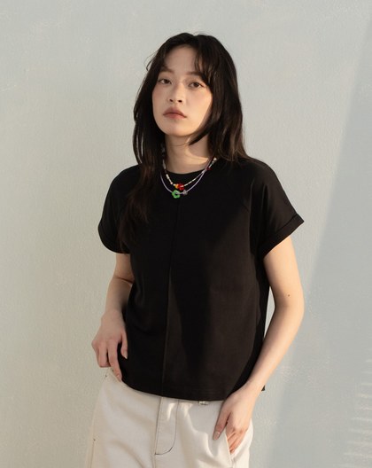 立體車線反摺袖瞬涼涼感T恤(兩色)