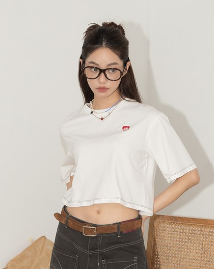 A｜筆記隨想天堂印花涼感短版T恤(兩色)