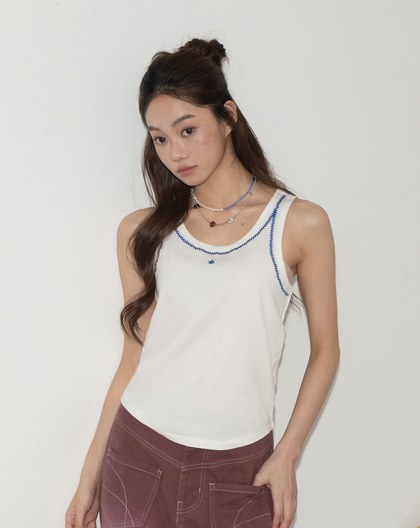 A｜涼感滾邊繡花合身背心(三色)