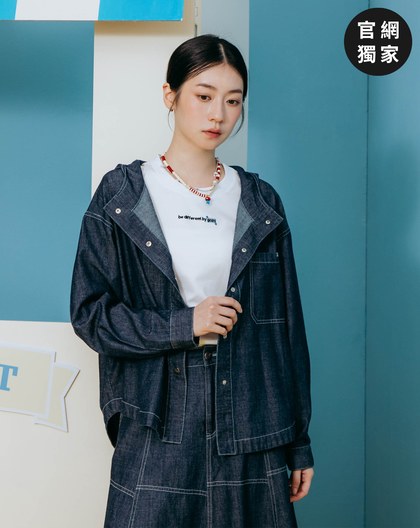 ➤輕盈牛仔布前短後長連帽外套(深藍)