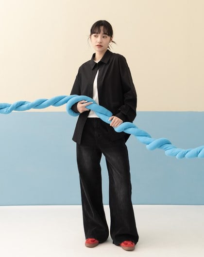 ➤│好事計劃│愛不偏心絲滑抗皺長袖襯衫(黑色)