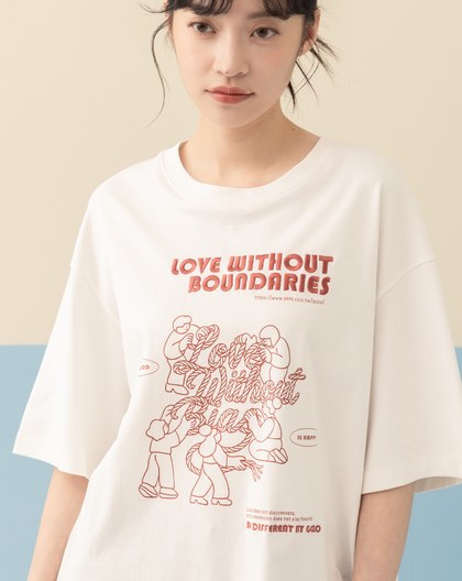 ➤│好事計劃│無限連心柔膚落肩T恤(米白)