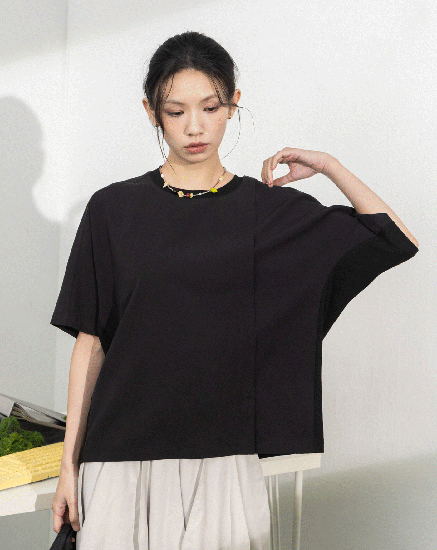 GETAWAY毛巾繡剪接連袖T恤(兩色)