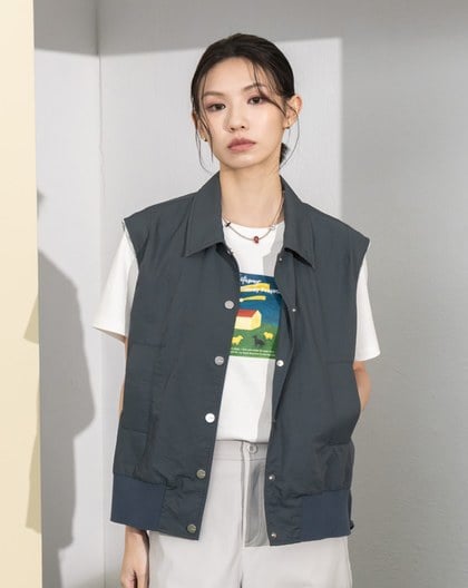 透氣防曬格紋滾邊下擺抽繩背心(兩色)