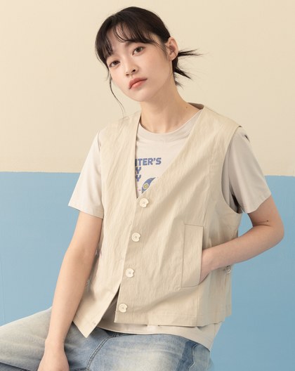 V領後腰抽繩造型背心(兩色)